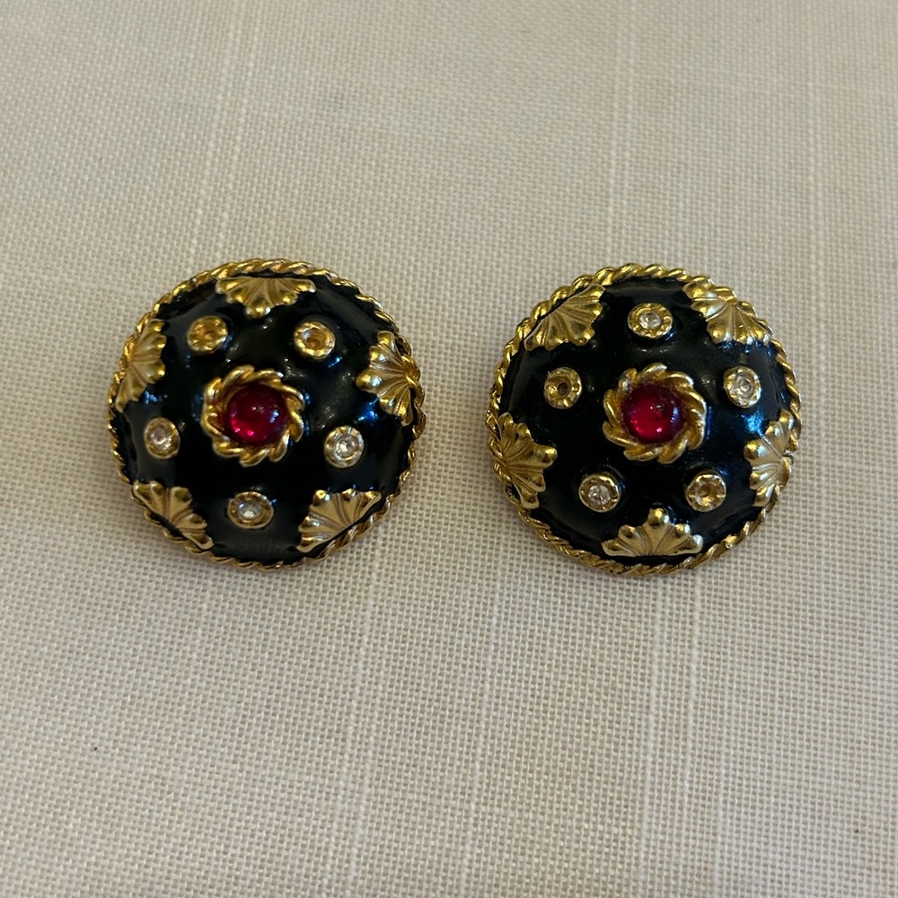 Vintage Yosca Enameled Jeweled Earrings